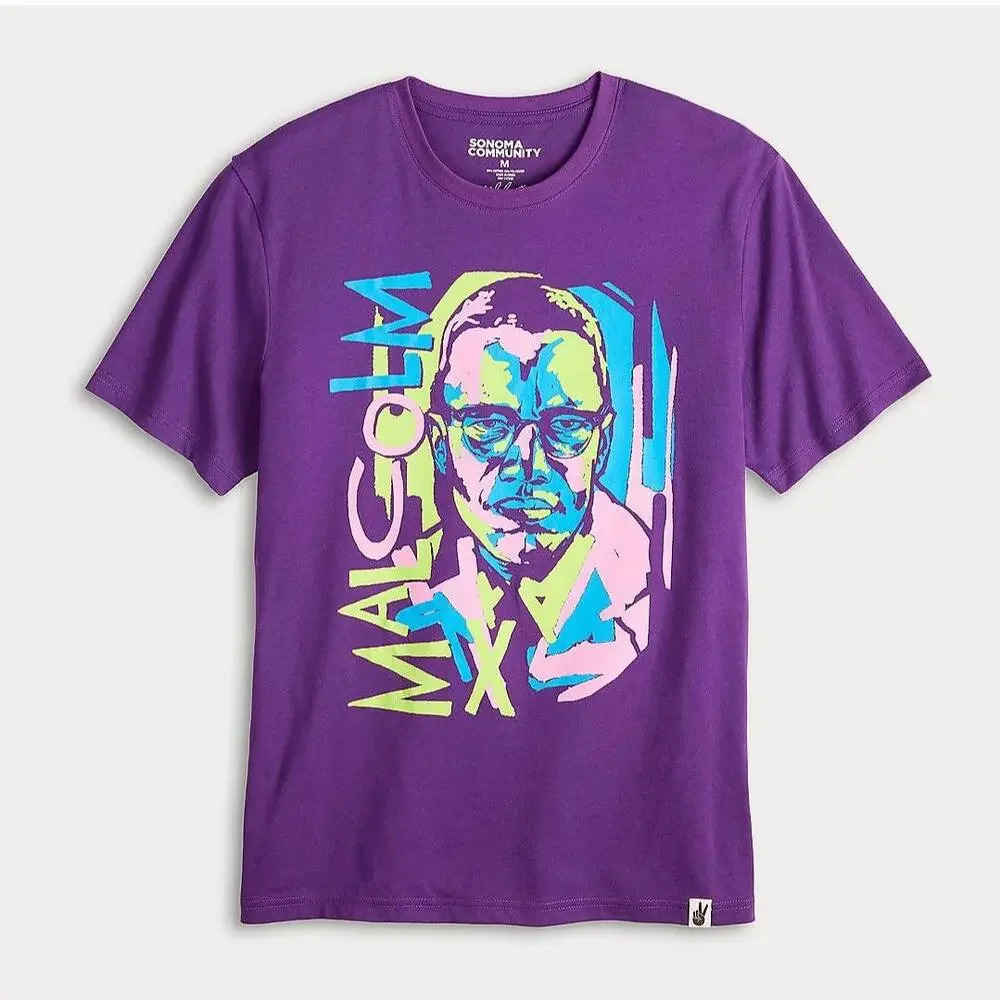 NWT Sonoma Community Black History Month Malcolm X Graphic Tee Plum XL - Picture 10 of 15